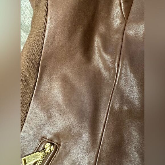 Tahari Lamb Leather Brown Moto Jacket sz M - Picture 14 of 15